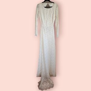 Houghton New York White Lace Wedding Dress Open Back Long Sleeve